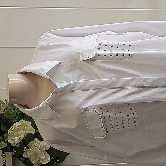 NY Collection Women's White Plus Size Collared Longsleeve Shirt 2X - Picture 1 of 7